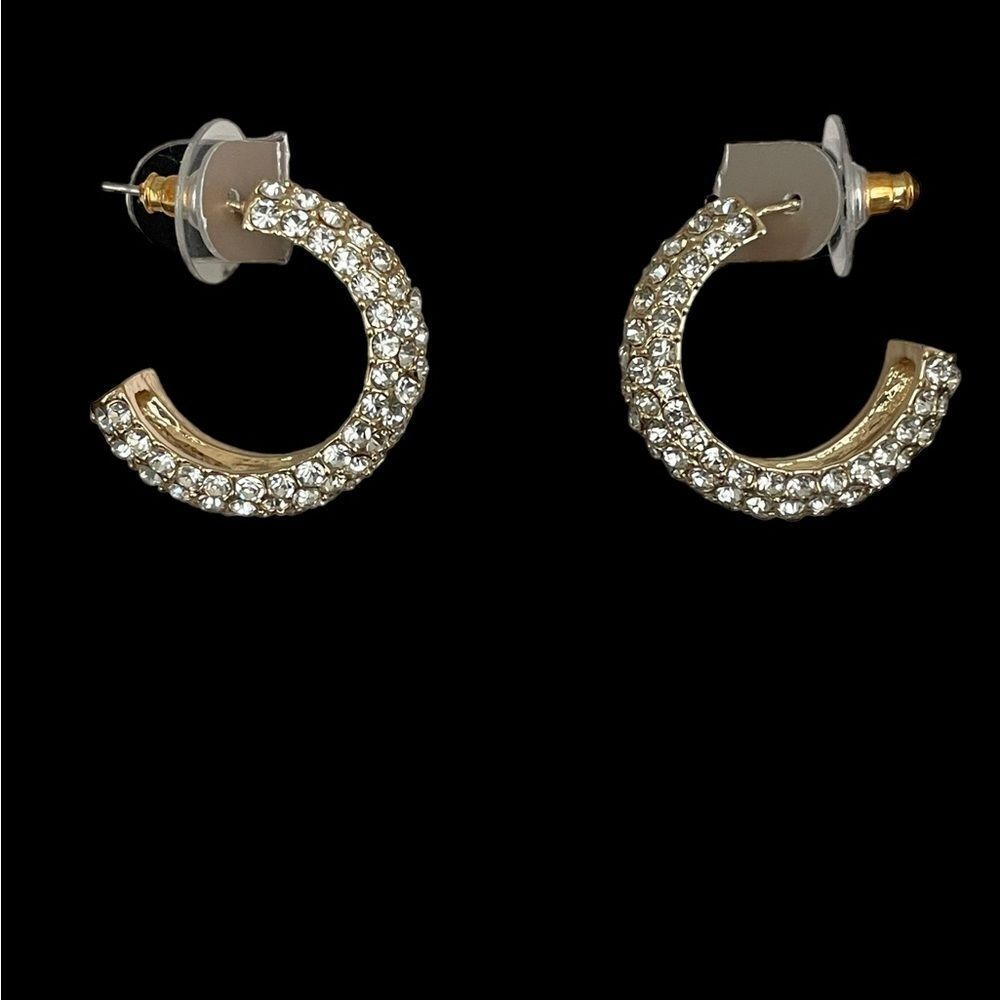 💎2/$15 SILVERTONE RHINESTONE OPEN HOOP EARRINGS‎